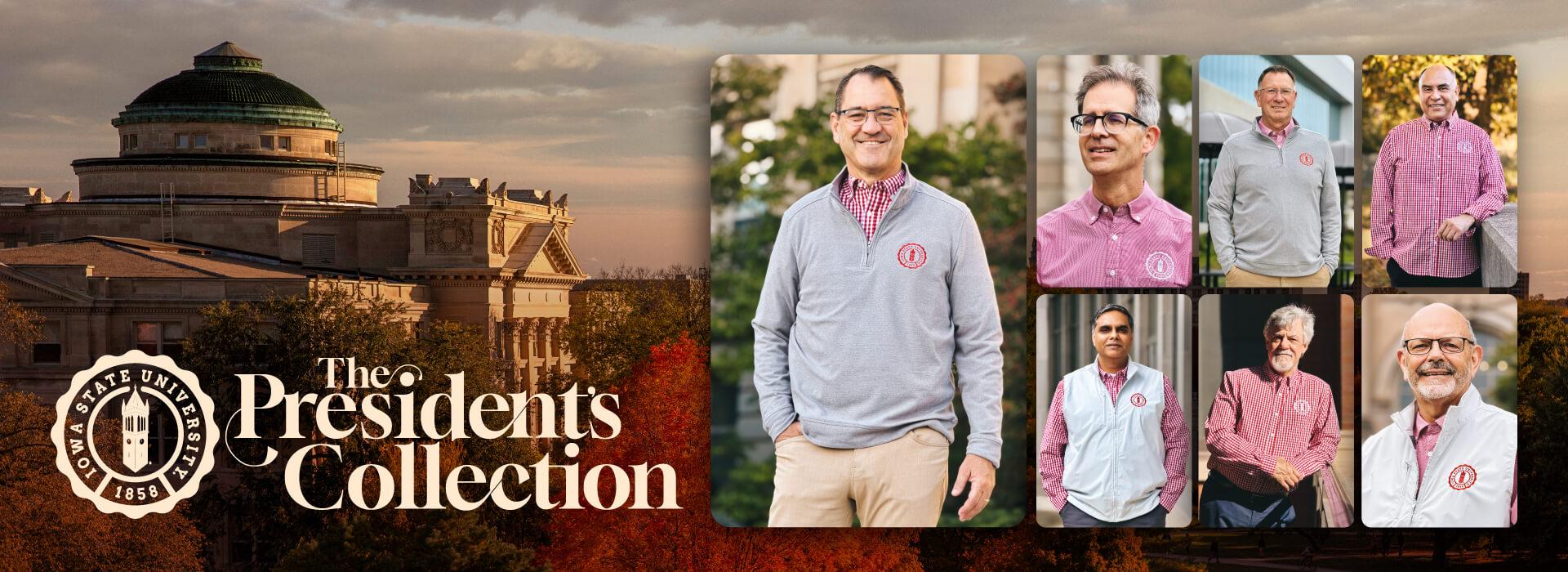 A collage featuring Iowa State senior leaders wearing The President’s Collection.